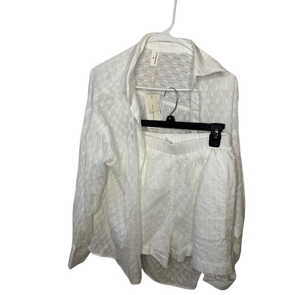 Commense White Button Up Shirt & Shorts Set‎ Loungewear Size M New - Picture 1 of 5